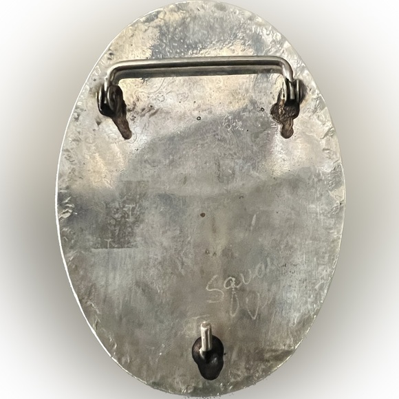 Hand Crafted SQUAW WRAP Signed Silver Belt Buckle Turquoise Coral Cowboy Horse - Picture 3 of 7